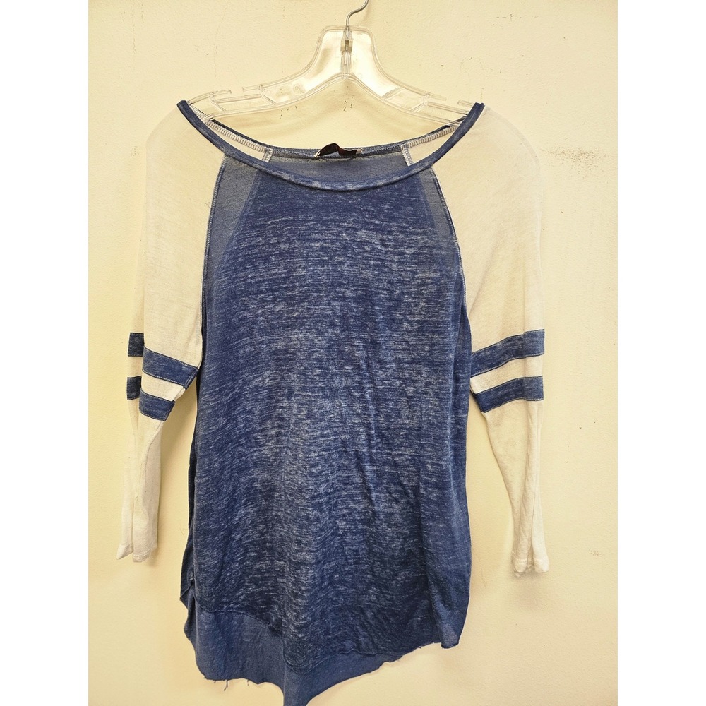Hollister California Womens Blue White Raglan Baseball Tee Burnout Top Size M